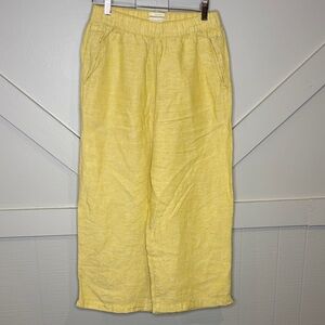 Cynthia Rowley 100% Linen Yellow Cropped Wide-Leg Pants Elastic Waist Women’s M